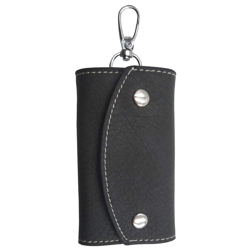 XYDZ Black Leather Key Case, Leather Key Holder Unisex Leather Key Case Wallet Keychain
