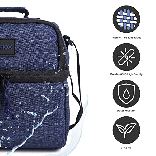 MORIOX Lunch Box for Men Dual Compartment Large Lunch Bag for Women Double Deckers Insualted Leakproof Cooler for Adults & Kids with Shoulder Strap for Work School Picnic (Blue)