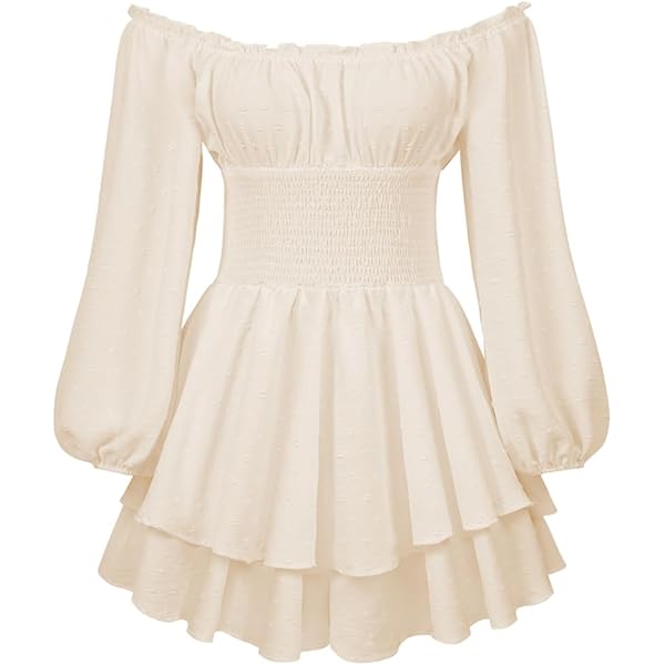 Aopwsrlyi Women's Off Shoulder Ruffle Mini Dress Puff Long