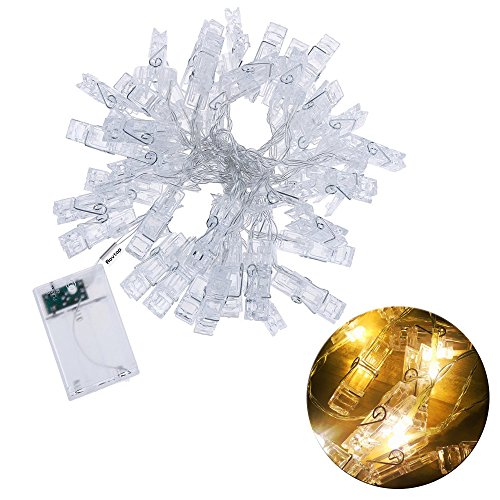 Photo Clips String Lights, 20FT 40 LED Battery-Powered LED Photo Clip String Lights, Pictures Display String Fairy Lights Perfect for Hanging Pictures, Notes, Artwork (Warm White)