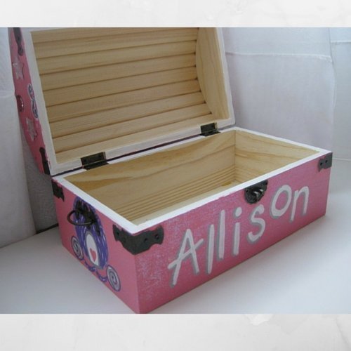 Personalized Painted Wooden Princess Jewel Sparkly Treasure Toy Chest Keepsake Box- 9 inch x 5 inch x 5 inch Medium Sized with Latch and Custom Color Choices - Thumbnail 2