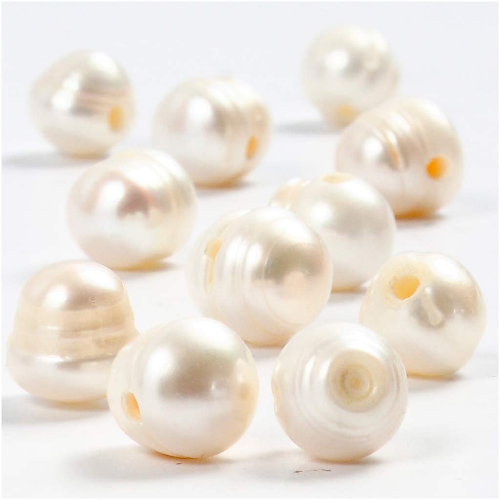Creativ 631242 Freshwater Pearls, size 9-11 mm, hole size 2 mm, mother-of-pearl, 10pcs, White