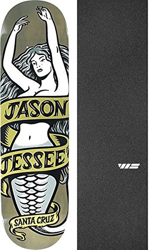 Santa Cruz Skateboards Jason Jessee Mermaid Natural / White / Gold Skateboard Deck - 8" x 31" with Jessup WS Die-Cut Griptape - Bundle of 2 items