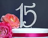 15 Quinceañera Cake Topper | Premium Sparkly Crystal Rhinestones | 15th Birthday or Anniversary Party Decoration Ideas | Quality Metal Alloy | Perfect Keepsake (15 Silver)