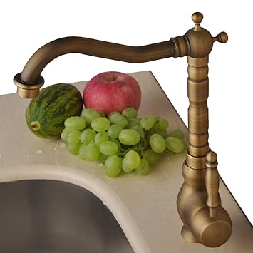 Cobre Antiguo Grifo Caño Alto 360 ° Giratorio Grifo De Cocina Estilo