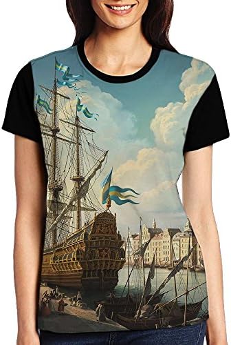 18th Century Ships Women's Round Tee Short Sleeved T-Shirt Casual Tops 3D Print XL