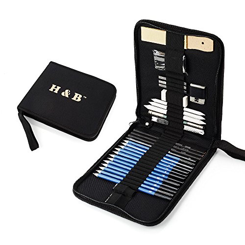 12 Set Graphite Pencils 5H, 4H, 3H, 2H, HB, B, 2B, 3B, 4B, 5B, 6B, 8B Graphite Pencils, Graphite Pencils Set with Pastel Pencils, Paper Erasable Pen, Zippered Carry Case