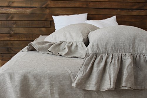 King linen pillow sham with mermaid long ruffle, 20 X 36", natural linen color, 100% linen - Thumbnail 2