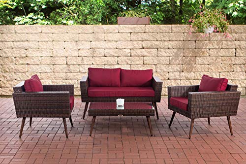 CLP Polyrattan Loungeset Kiruna I Braun-meliert I Gartenlounge Flachrattan I Sofa & 2X Sessel & Glastisch I 1,25mm… – Bild 3