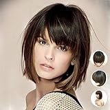 MERISIHAIR Short Bob Hair Wigs Synthetic Colorful Cosplay Daily Party Straight Wig with Flat Bangs Heat Resistant for Women Natural As Real Hair (Black to reddish brown)