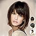 MERISIHAIR Short Bob Hair Wigs Synthetic Colorful Cosplay Daily Party Straight Wig with Flat Bangs Heat Resistant for Women Natural As Real Hair (Black to reddish brown)