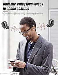 Auriculares inalámbricos Bluetooth 5.0 actualizados, AairHut A3 con graves profundos HiFi, potentes sonidos con micrófono doble y funda de carga portátil