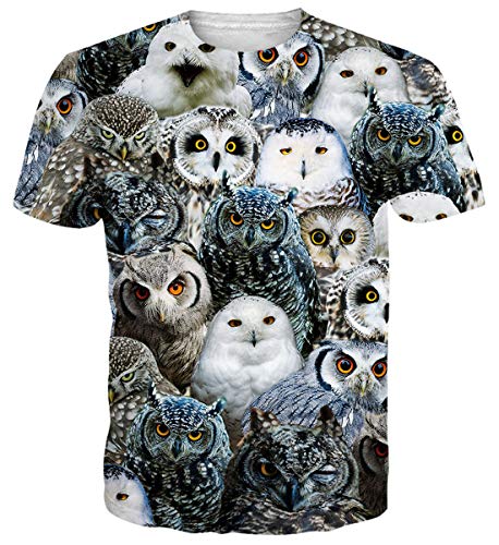 Uideazone Men Women 3D Owls Print Fahsion Casual T-Shirt Funny Graphic Tee