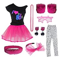 I Love The 80s T-Shirt Tutu Skirt for 1980s Theme Party Costume Set (14-16, Hot Pink)