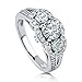BERRICLE Sterling Silver 3-Stone Wedding Engagement Rings Round Cubic Zirconia CZ Split Shank Ring for Women, Rhodium Plated Size 4-10