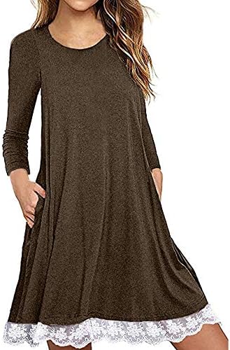 Hot New! Solid Dress,Women Loose Plus Size Lace Autumn Winter Casual Mini Dresses