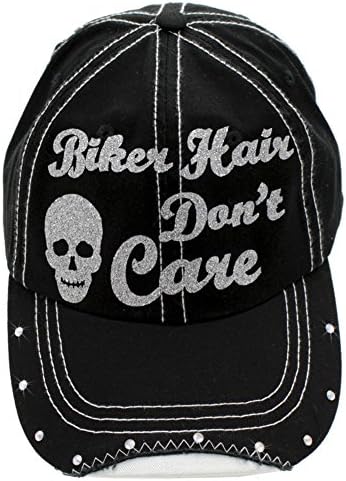 Electra City Biker Hair Don't Care Baseball Cap Hat with Rhinestones