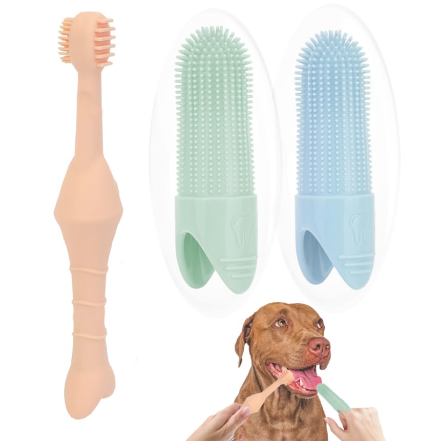Photo 1 of YELUFT Dog Toothbrush Finger, Dog Cat Tooth Brushing Kit with 360° Finger Dual Head Toothbrush, 3pcs Ultra-Soft Pet Teeth Cleaning Kit Dental Care Set