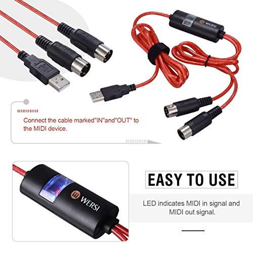 USB MIDI Cable Interface Midi to USB IN-OUT Cable Converter for Mac PC Laptop to Music Piano Keyboard 6.5Ft
