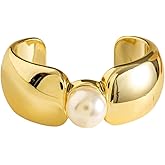 Navirix Acrylic Chunky Gold Bangle Bracelet for Women,Trendy Thick Knot Pearl Cuff Bracelet Wide Bangles Statement Punk Jewelry