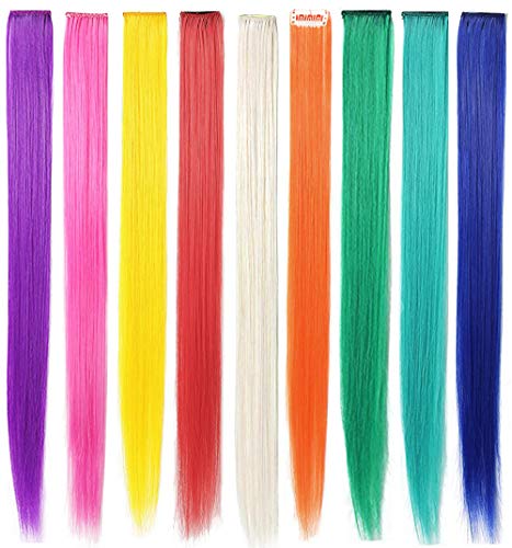 Rainbow Hair Extensions Colored Party Highlights Straight Hair