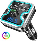 Bluetooth FM Transmitter for Car, Wireless FM Transmitter Radio Receiver Adapter Car Kit, with Dual USB & Type-C Charging Port, Music Player Support USB Drive & TF Card
