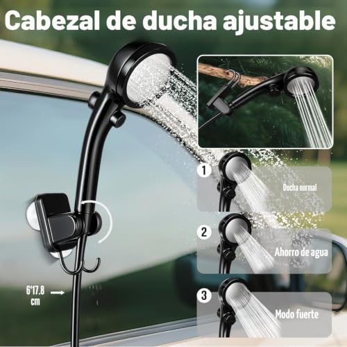 Goody King Portable Camping Shower with Pump Battery 6000 mAh – Water Shower Kit with Folding Bucket 20L, Head 3 Modes, Hose 2 m, IPX7, USB-C Charging – Shower Camper Van Outdoor Dog Garden