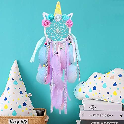MMTX Unicorn Dream Catchers for Kids, Handmade Flower Pink Dream Catcher for Girls Bedroom Wall Hanging Decoration