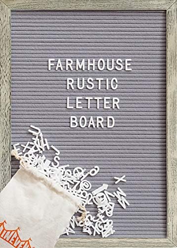 Felt Letter Board with 12x17 Inch Rustic Wood Frame, Script Words, Precut Letters, Picture Hangers, Farmhouse Wall Decor, Shabby Chic Vintage Decor, Grey Felt Message Board