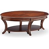 Beaumont Lane Oval Coffee Table with Casters, Cherry and Walnut Veneer, Solid Wood Construction, Cherry Finish, Saber Legs, B