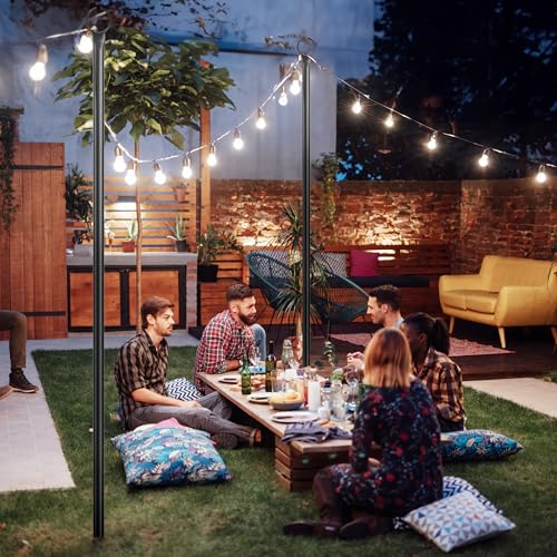 Kaitenv 3.2 m Metal String Light Poles Pack of 2 for Outdoor Use - Fairy Lights Poles with Spiral Design, Corrosion Resistant & Weatherproof for Patio, Garden, Party & Christmas, Black [Energy Class A]