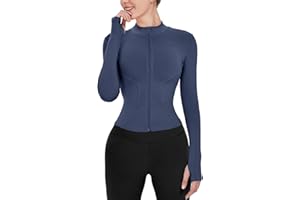 Gacaky Women's Slim Fit Lightweight Athletic Full Zip Stretchy Workout Running Track Jacket with Thumb Holes