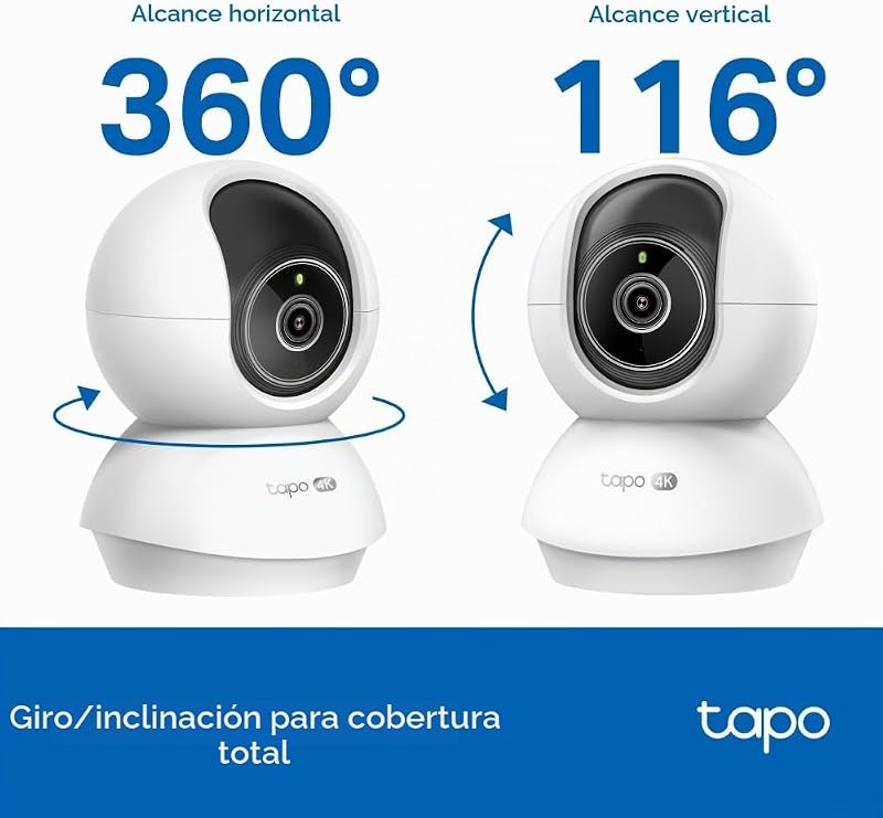 C250 4K Cámara de vigilancia Interior 360°, detección de IA Local y Seguimiento de Movimiento con Zoom, visión Nocturna por Infrarrojos, Zona de Bloqueo de privacidad, Memoria Micro SD o Nube