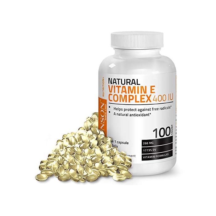 Natural Vitamin E Complex Supplement 400 I.U. (80% D-Alpha Tocopherol), Natural Antioxidant, 100 Softgels