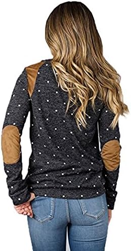 Polka Dot Sweatshirt Women Girls Casual Elbow Suede Plaid Patches Dress UP Pullover tops