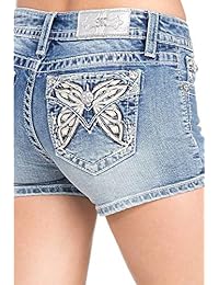 Pantalones vaqueros de lavado mediano con alas de mariposa