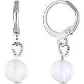 Healing Natural Stone Earrings for Women Real Crystal Turquoise Moonstone Lapis Lazuli Amethyst Black Obsidian Ball Drop Dangle Hoop Earring Gemstone Jewelry for Women