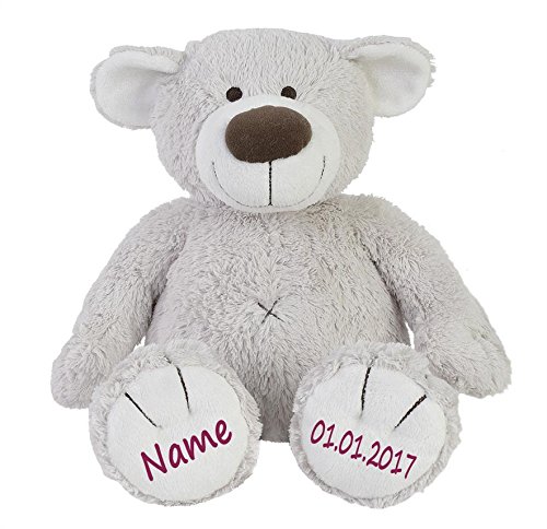 Elefantasie Stofftier Teddy Bär zartgrau Geschenk mit Namen und Geburtsdatum personalisiert 30cm – Bild 4
