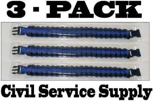 3 Pack of Premium Paracord / Para-cord Survival Bracelets 7" (Medium) 11.8 Feet, 7 Inner Yarns - Thin Blue / Red /Line and Black - Police - Fire - EMS - Military - decal - Army - Civil Service Supply Company