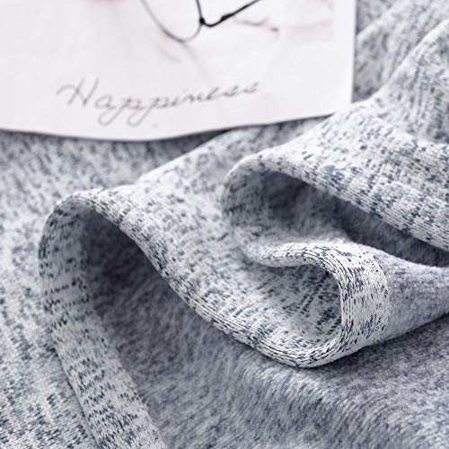 KAWAHOME Knit Summer Thin Blanket Breathable Lightweight Fuzzy Heather Jersey Blankets All Season for Couch Sofa Bed Queen Size 90 X 90 Inches Blue and White