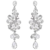 BriLove Women's Victorian Style Crystal Wedding Bridal Cluster Leaves Teardrop Dangle Earrings Clear Silver-Tone