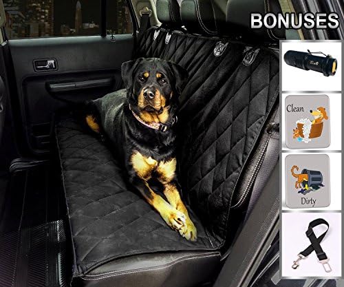 Ultra Shield Dog Seat Cover with Bonus Super Bright LED Mini 3 Mode Mini Flashlight, Matching Dog Seat Belt and Clean/Dirty Dog Lovers Dishwasher Indicator