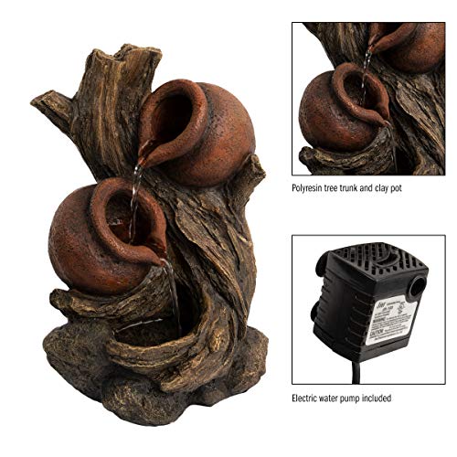 Pure Garden 50-LG5062 Tabletop Water Fountain-9" Rustic Tree Trunk and Clay Pots Indoor Waterfall, Electric Pump & Soothing Sounds for Office & Home Décor - Thumbnail 2