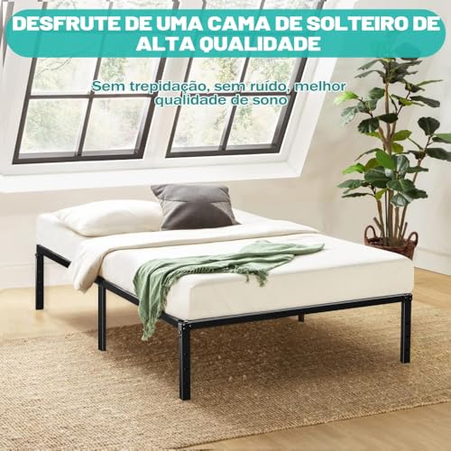190 * 95 * 36 Cm Base Cama Solteiro, Cama de Solteiro de Metal, Com Suportes de Ripas, Grande Espaço Embaixo da Cama (Solteiro)