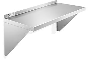 KUTLER Stainless Steel Shelf - 12" x 24", NSF Commercial Wall Mount Shelves with Backsplash, Floating Metal Shelving for Restaurant, Kitchen, Home