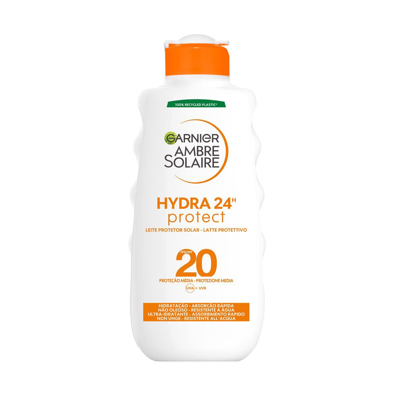 Garnier Ambre Solaire Latte Protection Hydra 24H Protect, Face and Body, Ultra-Hydrating for All Day, With Protection Media SPF 20, Water Resistant, Quick Absorption 200 ml