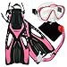 Promate 4570, pk, sm, Junior Snorkeling Scuba Diving Mask Snorkel Fins w/Mesh Bag Set for Kids