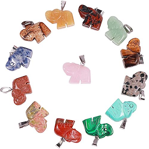 RayLineDo 10Pcs Elephant Design Stone Pendants DIY Crystal Charms Beads with Assorted Color for Jewelry Making