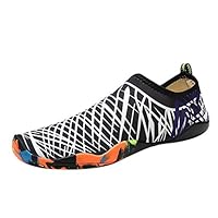 POPNINGKS Mens Womens Water Shoes Barefoot Quick-Dry Aqua Socks for Beach Swimming Diving Surf Yoga Hiking Sport Exercise (US:9, White)