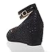 V-Luxury Womens 36-BOBBY12 Round Toe Med Heel Wedge Pump Shoe, Black Rhinestone